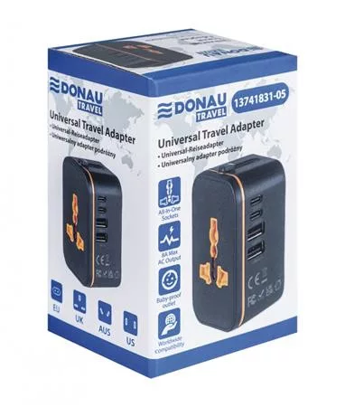 Utazóadapter, univerzális,  DONAU Travel 205, fekete (D13741831)