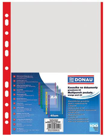 Genotherm, lefűzhető, színes szélű, A4, 40 mikron, narancsos felület, DONAU, piros (D1774P)
