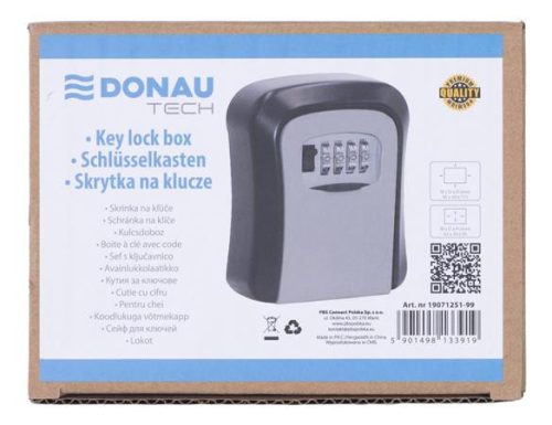 Kulcs széf, számzáras, 115x95x40 mm, DONAU Tech, ezüst-fekete (D19071251)