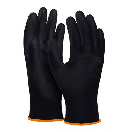 Szerelőkesztyű, PU, DONAU Safety, 7/S méret, fekete (D3203122107)