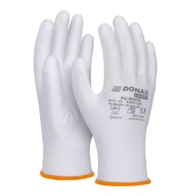   Szerelőkesztyű, PU, DONAU Safety, 7/S méret, fehér (D3203132107)