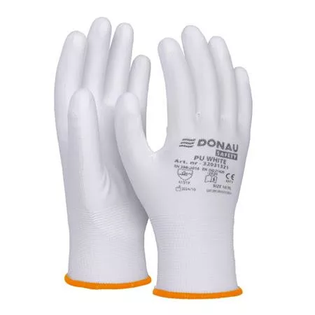 Szerelőkesztyű, PU, DONAU Safety, 7/S méret, fehér (D3203132107)