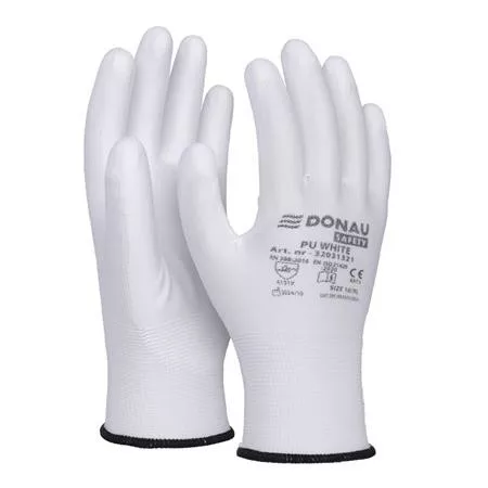 Szerelőkesztyű, PU, DONAU Safety, 10/XL méret, fehér (D3203132110)