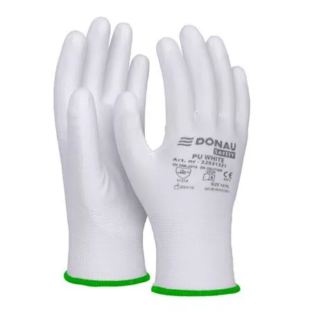 Szerelőkesztyű, PU, DONAU Safety, 11/XXL méret, fehér (D3203132111)