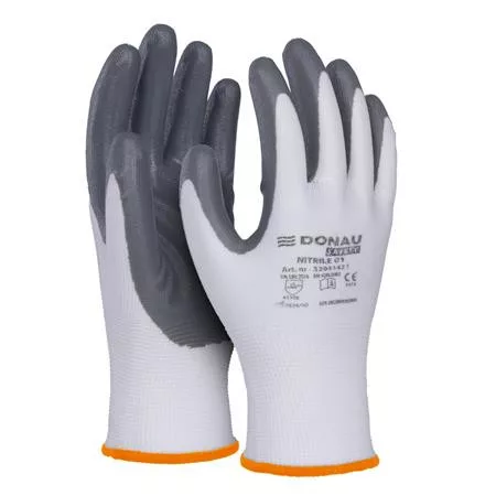 Szerelőkesztyű, nitril, DONAU Safety 01, 7/S méret, szürke (D3204142107)