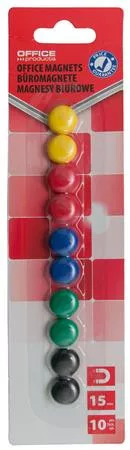 Mágneskorong, 15 mm, 10 db, OFFICE PRODUCTS, vegyes színek (D3211299)