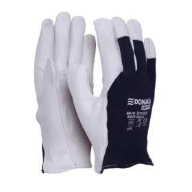   Védőkesztyű, kecskebőr, DONAU Safety, 9/L méret, fehér-tengerészkék (D3211322109)