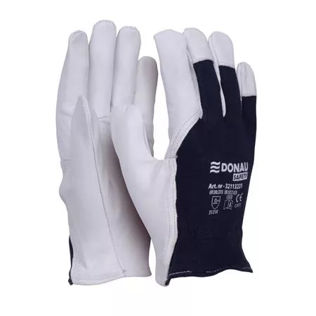 Védőkesztyű, kecskebőr, DONAU Safety, 9/L méret, fehér-tengerészkék (D3211322109)