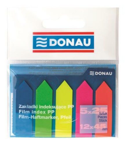 Jelölőcímke, műanyag, nyíl forma, 5x25 lap, 12x45 mm, DONAU, neon szín (D7556)