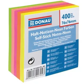   Öntapadó jegyzettömb, 76x76mm, 400lap, DONAU, vegyes neon színek (D7574)