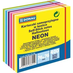   Öntapadó jegyzettömb, 76x76mm, 400 lap, DONAU, fehér és neon színek (D75740)