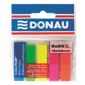   Jelölőcímke, műanyag, 5x25 lap, 12x45 mm, DONAU, neon szín (D7577)