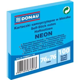   Öntapadó jegyzettömb, 76x76 mm, 100 lap, DONAU, neon kék (D758610)