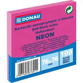   Öntapadó jegyzettömb, 76x76 mm, 100 lap, DONAU, neon rózsaszín (D758616)