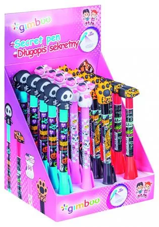 Golyóstoll display, UV- tintával, Gimboo Secret Pen, 4 különböző mintával (D912199)