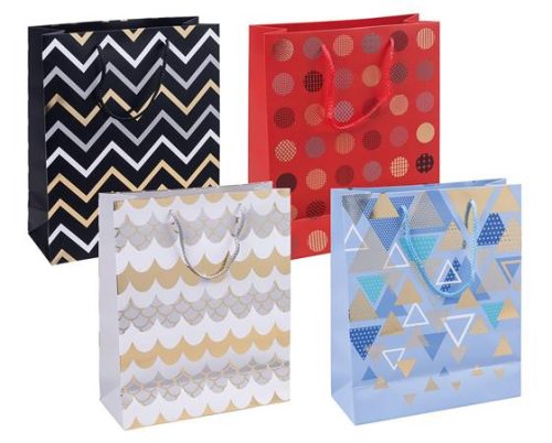 Ajándéktáska, zsinórfüles, 25x30x10 cm, DONAU Home, vegyes minta (DB15085281)