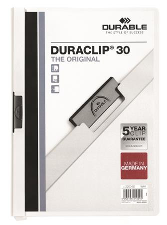 Gyorsfűző, klipes, A4, DURABLE DURACLIP® 30, fehér (DB220002)