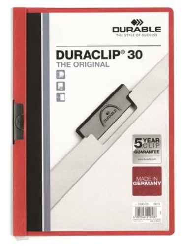 Gyorsfűző, klipes, A4, DURABLE DURACLIP® 30, piros (DB220003)