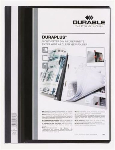 Gyorsfűző, A4, széles, panorámás, DURABLE DURAPLUS®, fekete (DB257901)