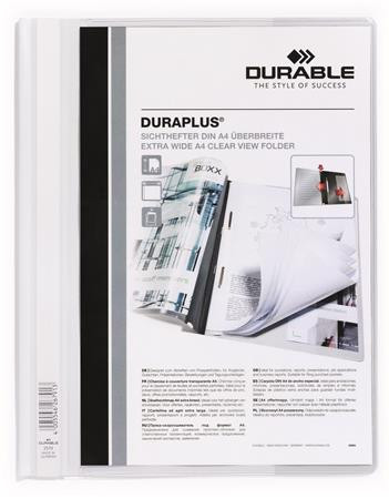 Gyorsfűző, A4, széles, panorámás, DURABLE DURAPLUS®, fehér (DB257902)