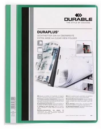 Gyorsfűző, A4, széles, panorámás, DURABLE DURAPLUS&reg;, zöld (DB257905)