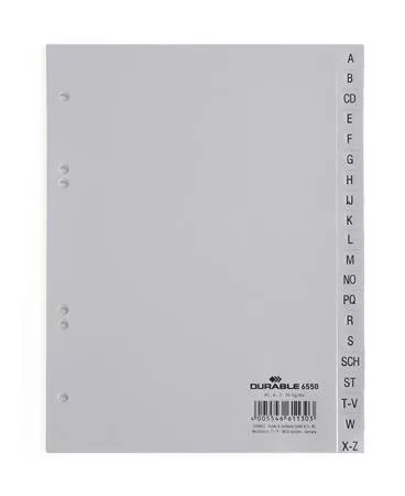 Regiszter, PP, A5, 20 részes, A-Z, DURABLE, szürke (DB655010)