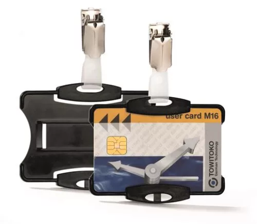 Azonosítókártya-tartó, 54x85 mm, csiptetővel, DURABLE, fekete (DB811801)