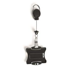   Azonosítókártya-tartó, kihúzható, karabineres, DURABLE Extra strong, kártyatartóval, fekete (DB868901)