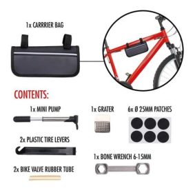   BICYCLE GEAR Kerékpár szerszám készlet 14 részes, mini pumpával, vázhoz rögzíthető táskával