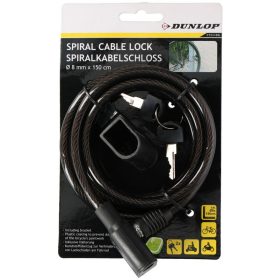   DUNLOP kerékpár kábelzár, 8mm x 150 cm, 2 kulcs, vázra rögzíthető