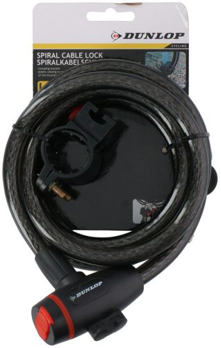 DUNLOP kerékpár kábelzár D1,2x180cm, tartóval nyeregcsőhöz, 480g, 2 kulcs