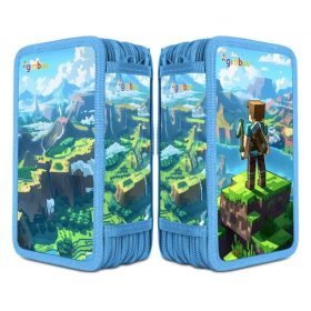   Tolltartó, töltött, 3 emeletes, cipzáras, Gimboo, kék, építőkockás (DBTS42PL)