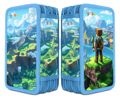 Tolltartó, töltött, 3 emeletes, cipzáras, Gimboo, kék, építőkockás (DBTS42PL)