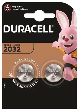 Gombelem, CR2032, 2 db, DURACELL (DUEL20322)