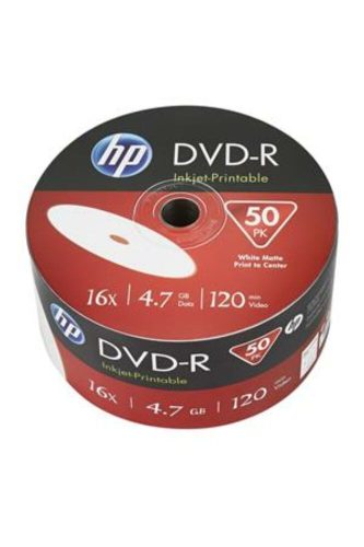 DVD-R lemez, nyomtatható, 4,7GB, 16x, 50 db, zsugor csomagolás, HP (DVDH-16Z50N)