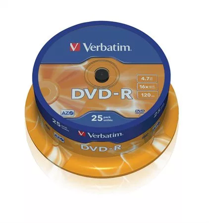 DVD-R lemez, AZO, 4,7GB, 16x, 25 db, hengeren, VERBATIM (DVDV-16B25)