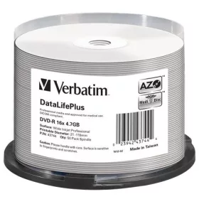   DVD-R lemez, nyomtatható, matt, no-ID, 4,7GB, 16x, 50 db, hengeren, VERBATIM (DVDV-16B50PP)