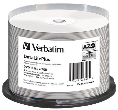 DVD-R lemez, nyomtatható, matt, no-ID, 4,7GB, 16x, 50 db, hengeren, VERBATIM (DVDV-16B50PP)