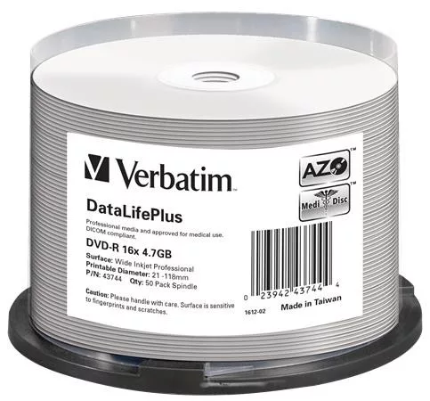 DVD-R lemez, nyomtatható, matt, no-ID, 4,7GB, 16x, 50 db, hengeren, VERBATIM (DVDV-16B50PP)