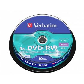   DVD-RW lemez, újraírható, 4,7GB, 4x, 10 db, hengeren, VERBATIM (DVDVU-4B10)