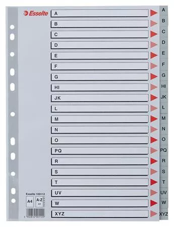 Regiszter, műanyag, A4, A-Z, ESSELTE, szürke (E100112)