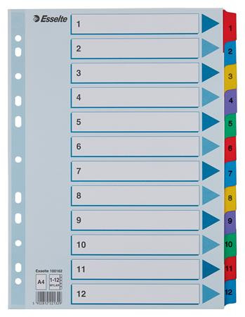 Regiszter, karton, A4, 1-12, ESSELTE Mylar (E100162)