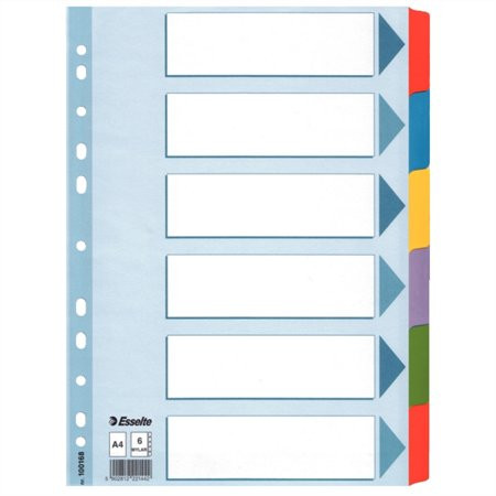 Regiszter, laminált karton, A4, 6 részes, ESSELTE Mylar (E100168)