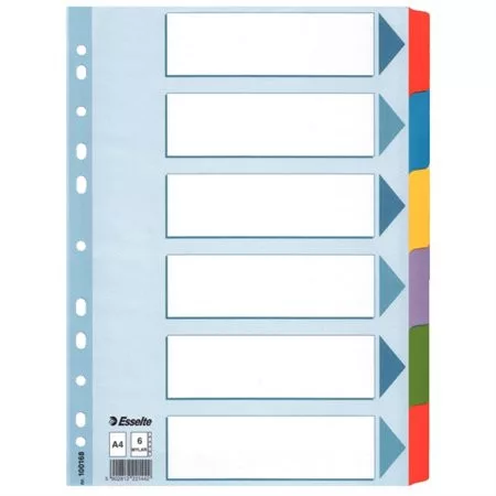 Regiszter, laminált karton, A4, 6 részes, ESSELTE Mylar (E100168)