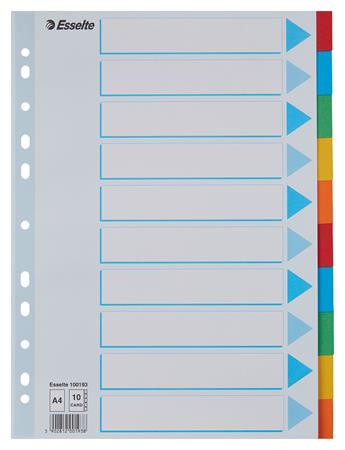 Regiszter, karton, A4, 10 részes, írható előlappal, ESSELTE Standard, színes (E100193)