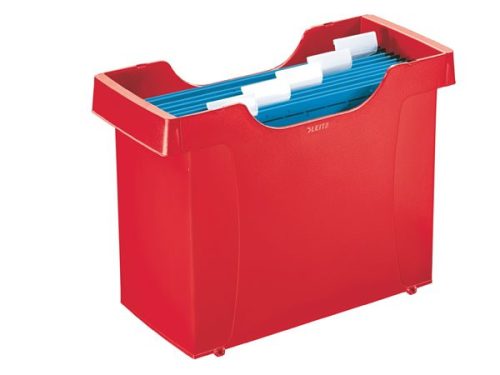 Függőmappa tároló, műanyag, 5 db függőmappával, LEITZ Plus, piros (E19930025)