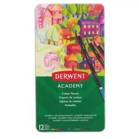   Színes ceruza készlet, fém doboz, DERWENT Academy, 12 különböző szín (E2301937)
