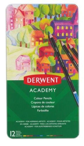 Színes ceruza készlet, fém doboz, DERWENT Academy, 12 különböző szín (E2301937)