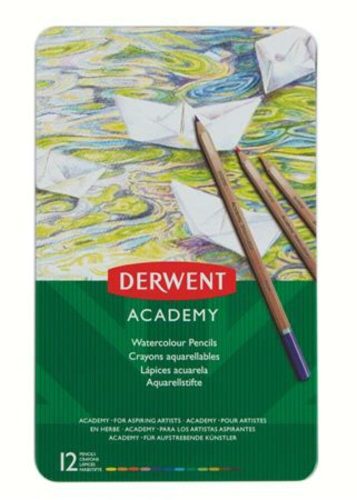 Akvarell ceruza készlet, fém doboz, DERWENT Academy, 12 különböző szín (E2301941)