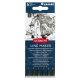 Tűfilc szett, 0,05/0,1/0,2/ 0,3/0,5/0,8 mm, DERWENT Line Marker, fekete (E2305559)